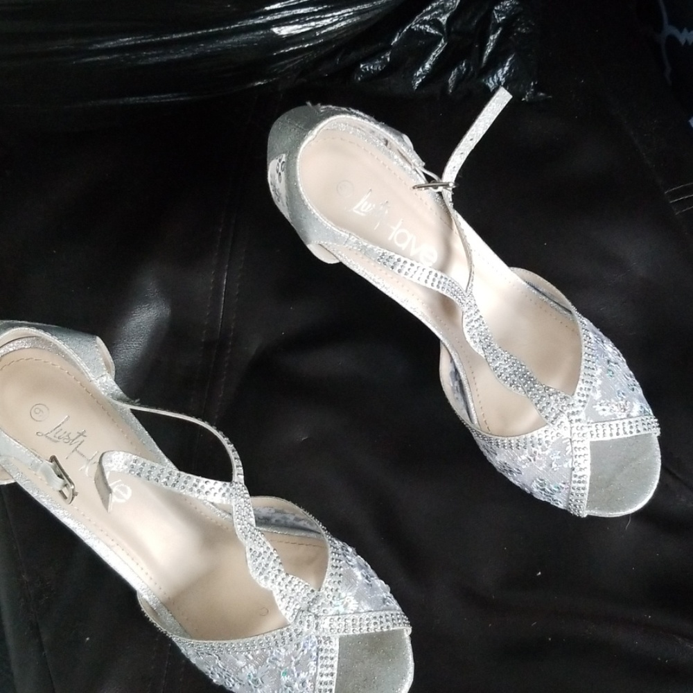 Silver and lace heels